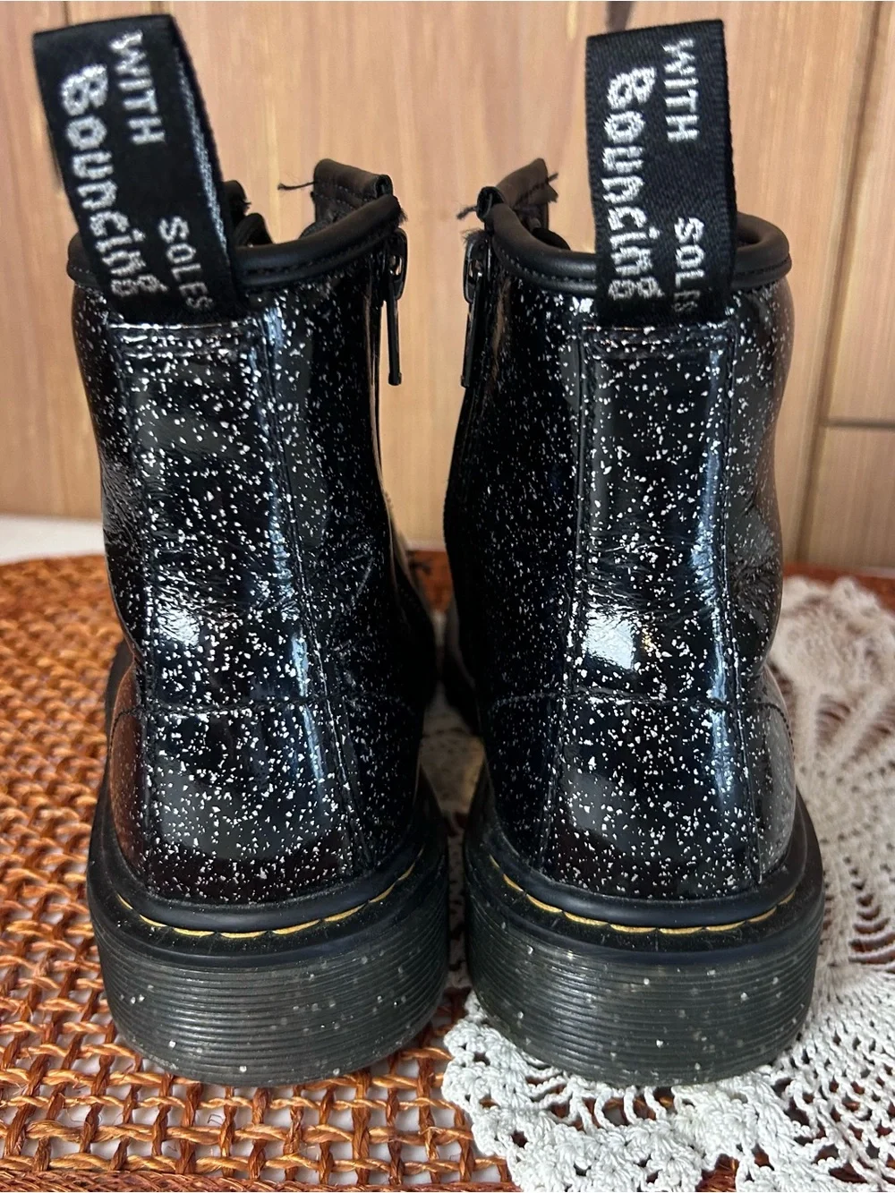 Doc Martens Girls Size 1 Black Glitter Lace-Up Combat Boots